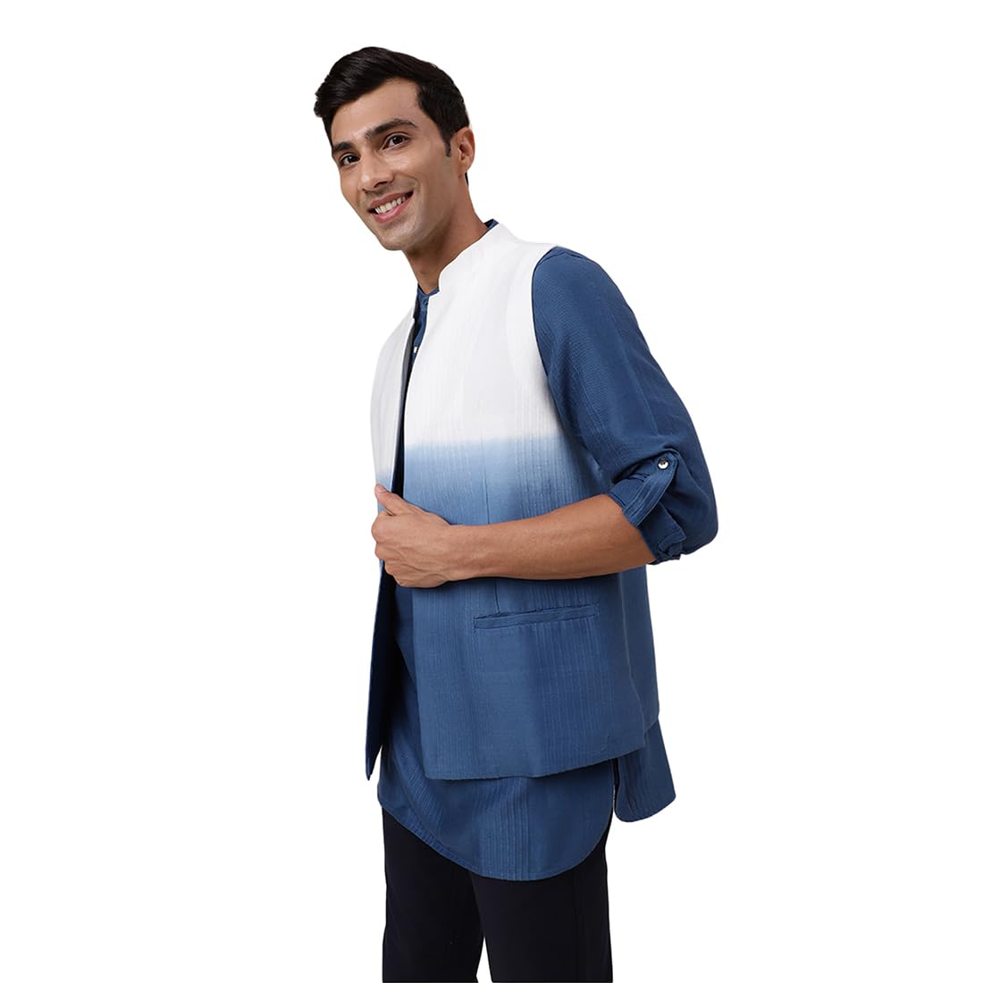 Fabindia MenS Cotton Abstract Slim Fit Kurta Set (1030867Blue_Blue
