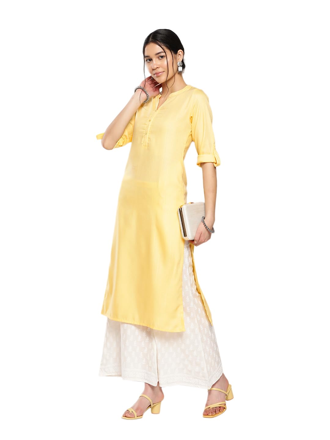 Libas WomenS Cotton Solid Straight Kurta (26312_Yellow