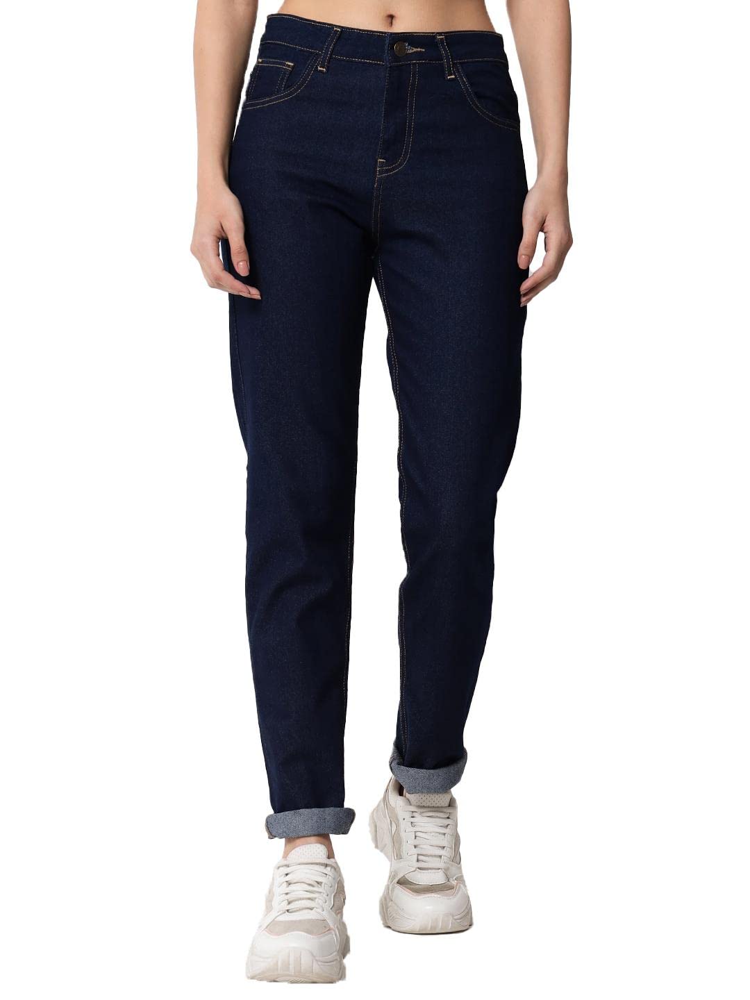 Kotty Women High Rise Cotton Lycra Regular Length Slim Fit Solid Jeans Jade Black