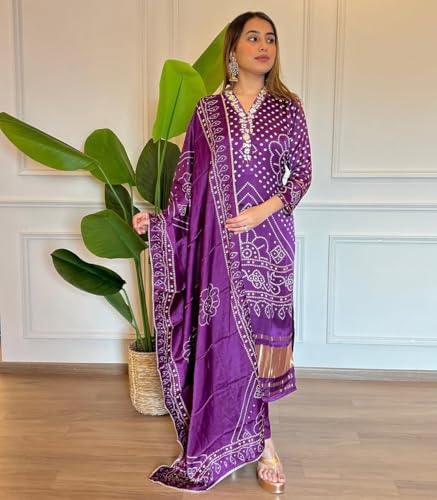 Fashion Basket Wedani Chanderi Kurta Set For Women Purple