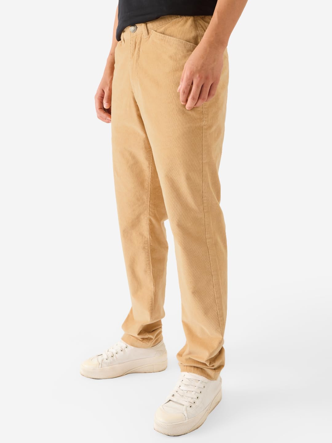 The Souled Store Corduroy Pants: Camel Beige Men and Boys Regular Fit Mid Rise Pants