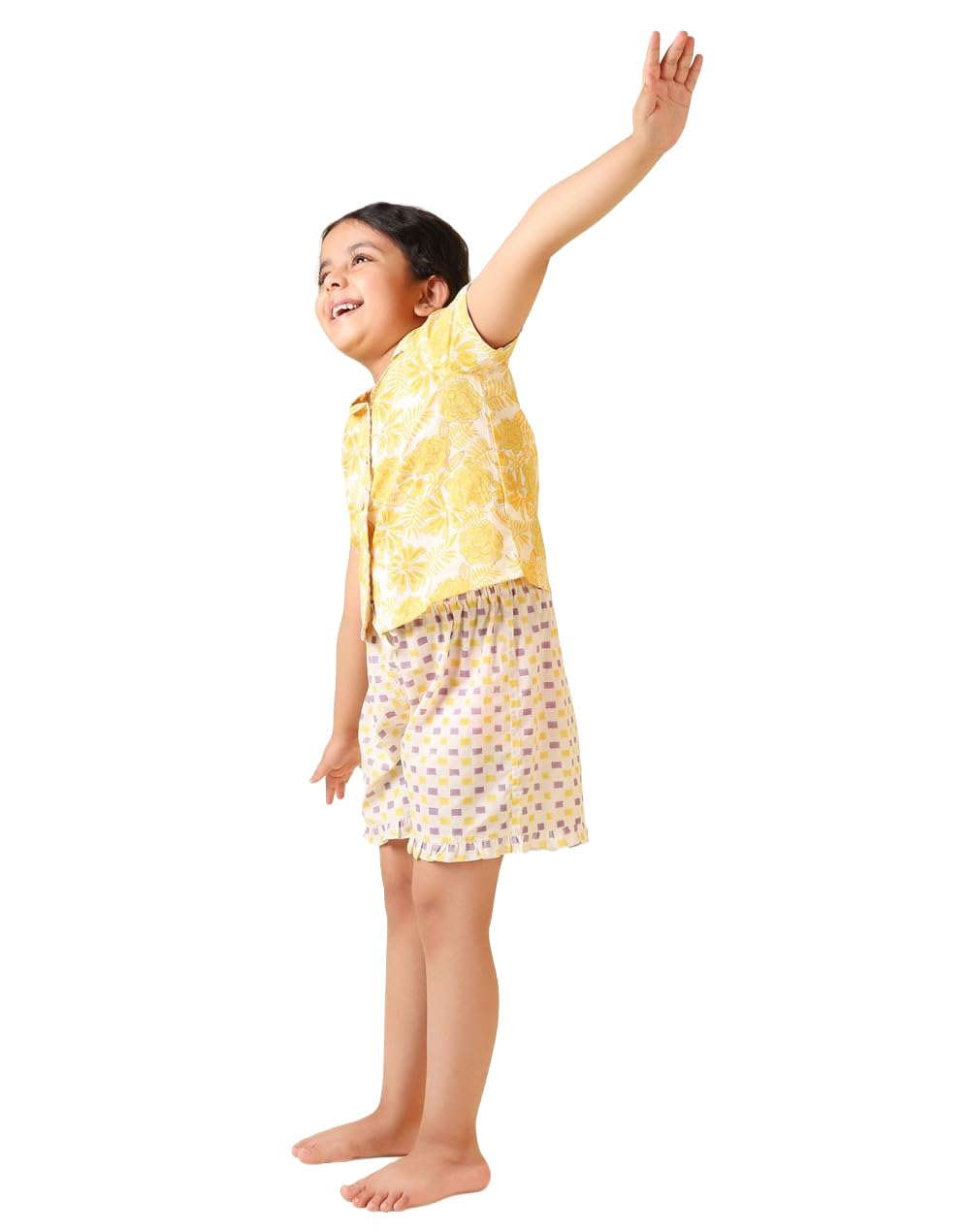 Fabindia Kids Yellow Cotton Printed Girl Sleepwear