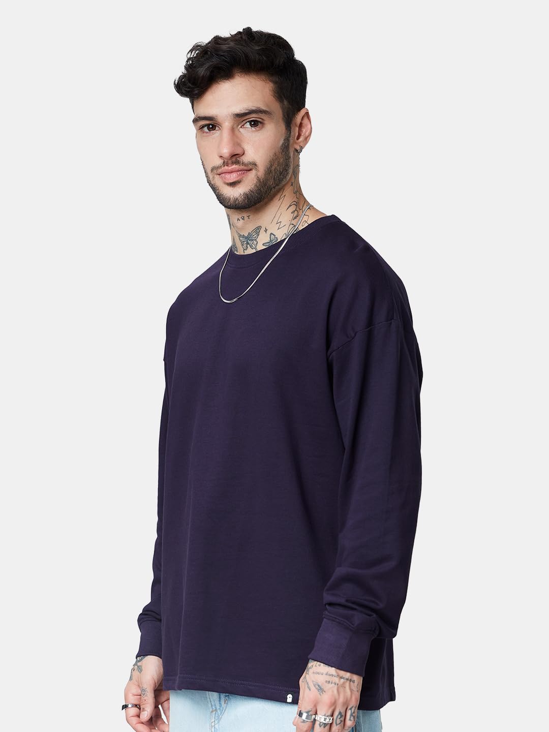The Souled Store Solids: Berry Oversized Full Sleeve T-Shirts Purple