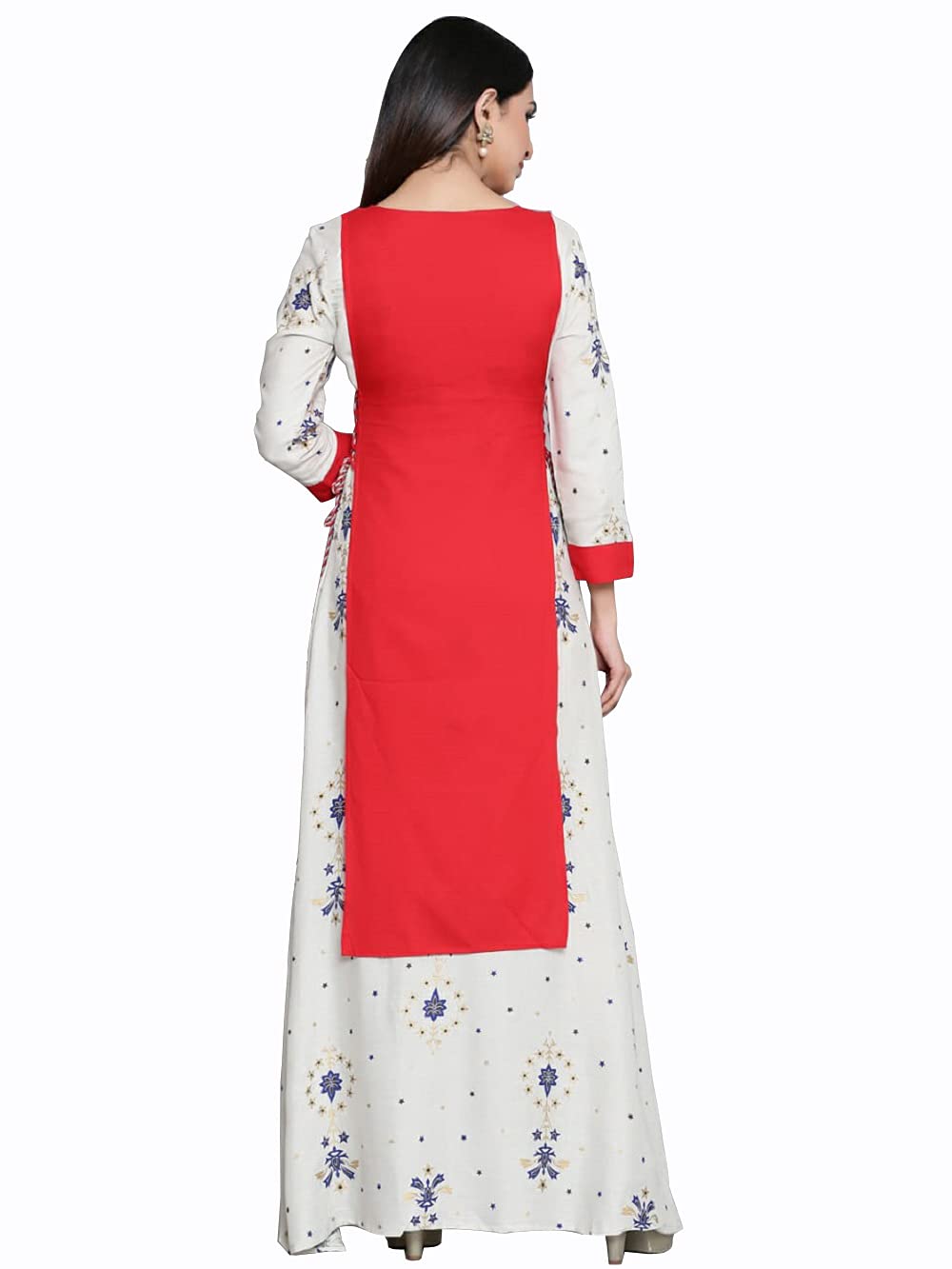 Stylum Women's Embroidered Rayon Flared Kurta (Beige)