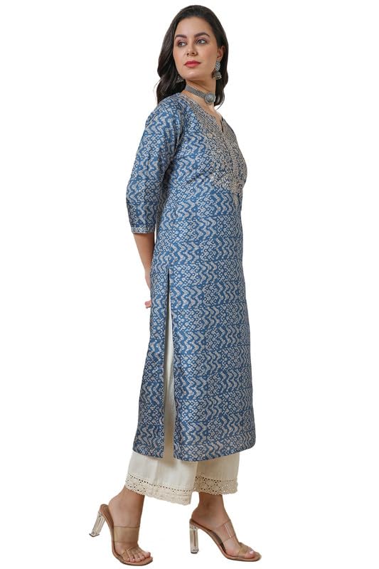 Soch Womens Blue Art Silk Abstract Print Kurta with Sequins