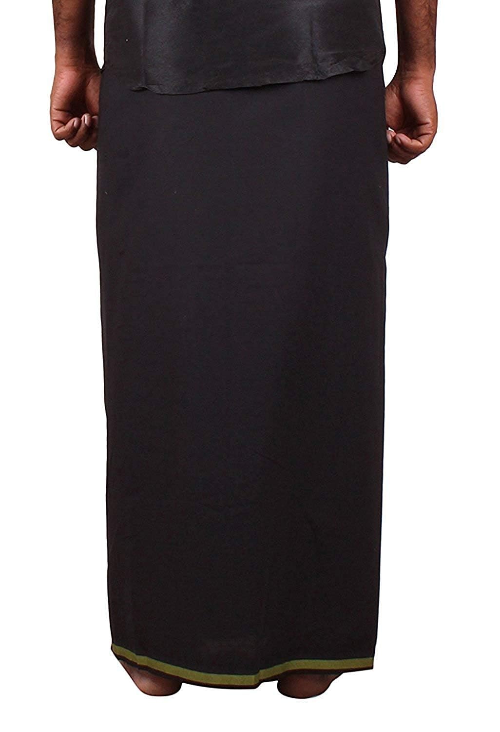 Prakasam Cotton Mens Pure Cotton Fine Quality Stitched Pocket Welcro Attachment Black Colour Dhoti For Mens