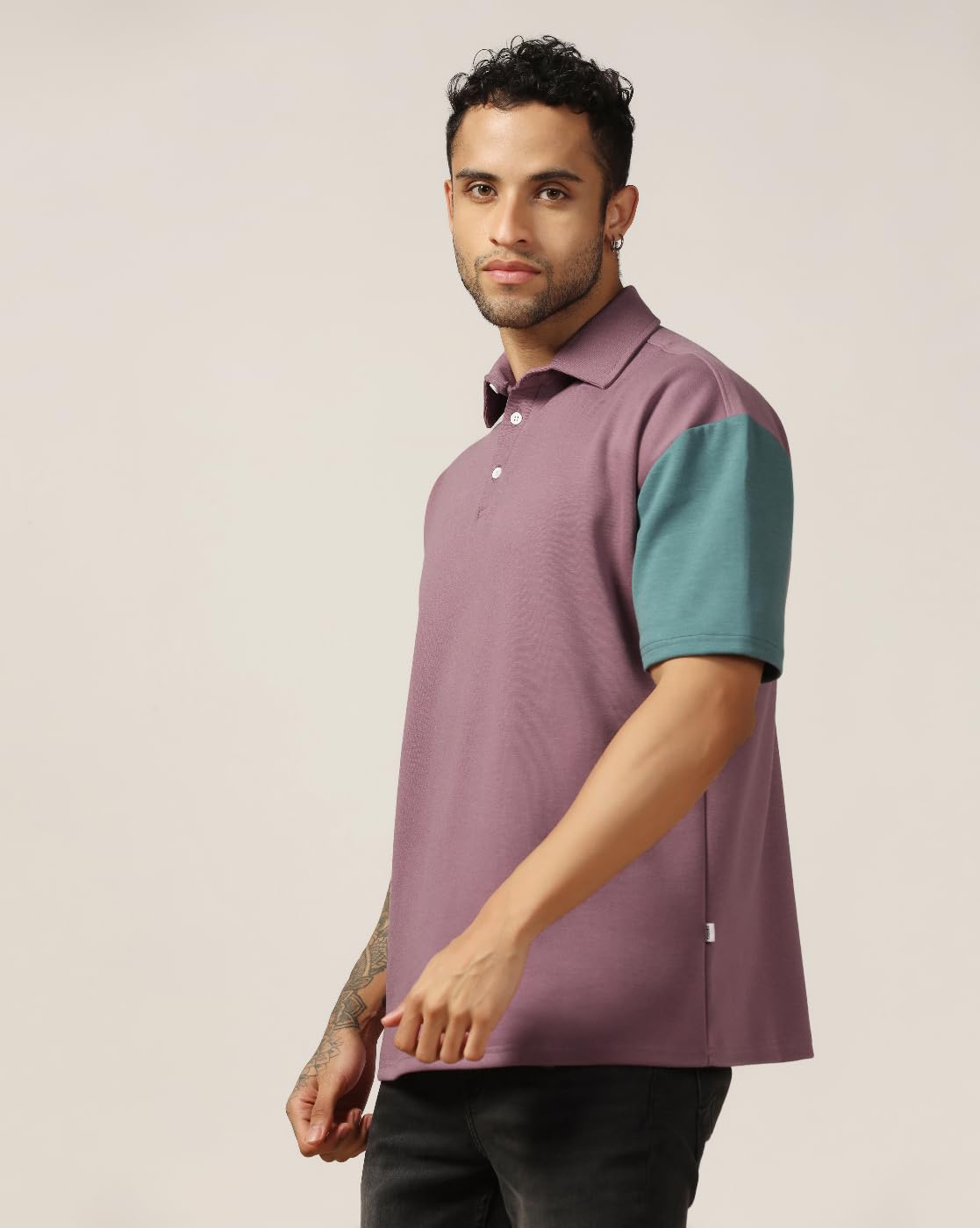 Leriya Fashion MenS Color Block Oversized Fit T-Shirt (Lf-Mt-1097_Pink