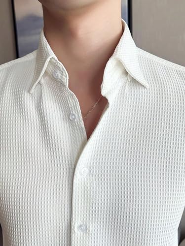 Greciilooks MenS Formal Button Down Shirt Slim Fit Office Wear ShirtS For Men | Textured Long Sleeve Cotton Blend | Business