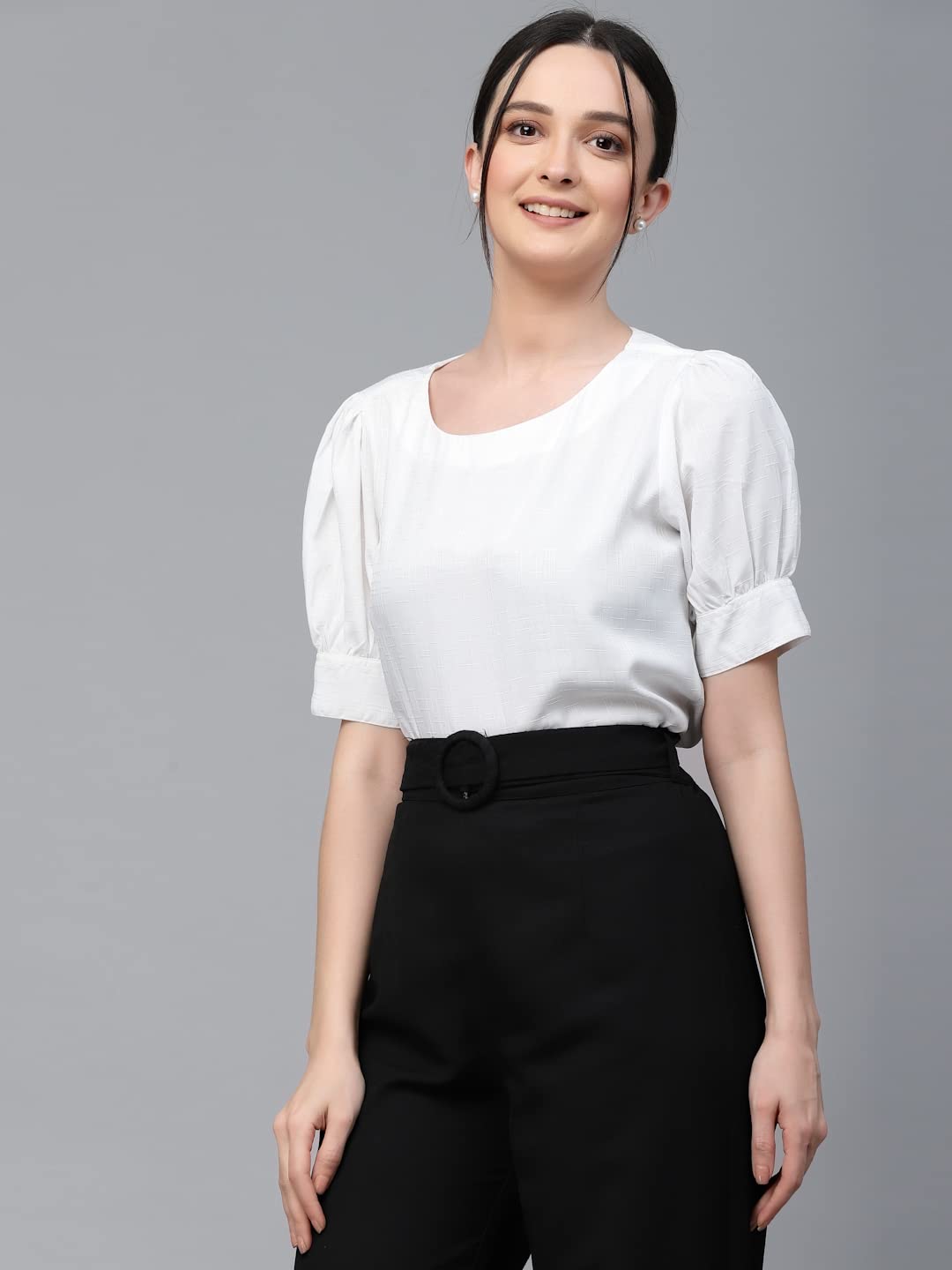 Style Quotient Women White Solid Polyester Regular Smart Casual Tops