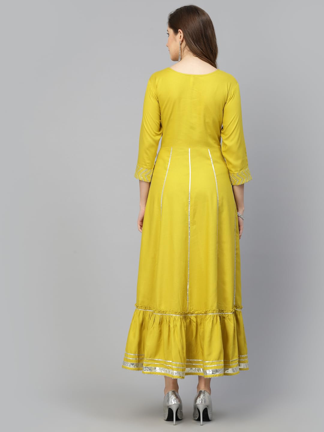 Stylum Women's Embroidered & Embellished Rayon Anarkali Kurta (SWEETCORN_Lime Green)