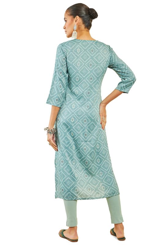 Soch Womens Grey Rayon Kurta with Bandhani Print and Hand Embroidery