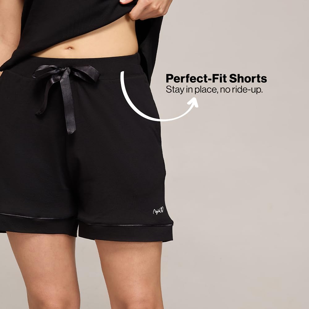 Nykd (Nys912 Soft Cotton Modal Shorts For Women | Relaxed Fit With Non Slip Elasticated Waistband, Adjustable Drawcord & 2 Side