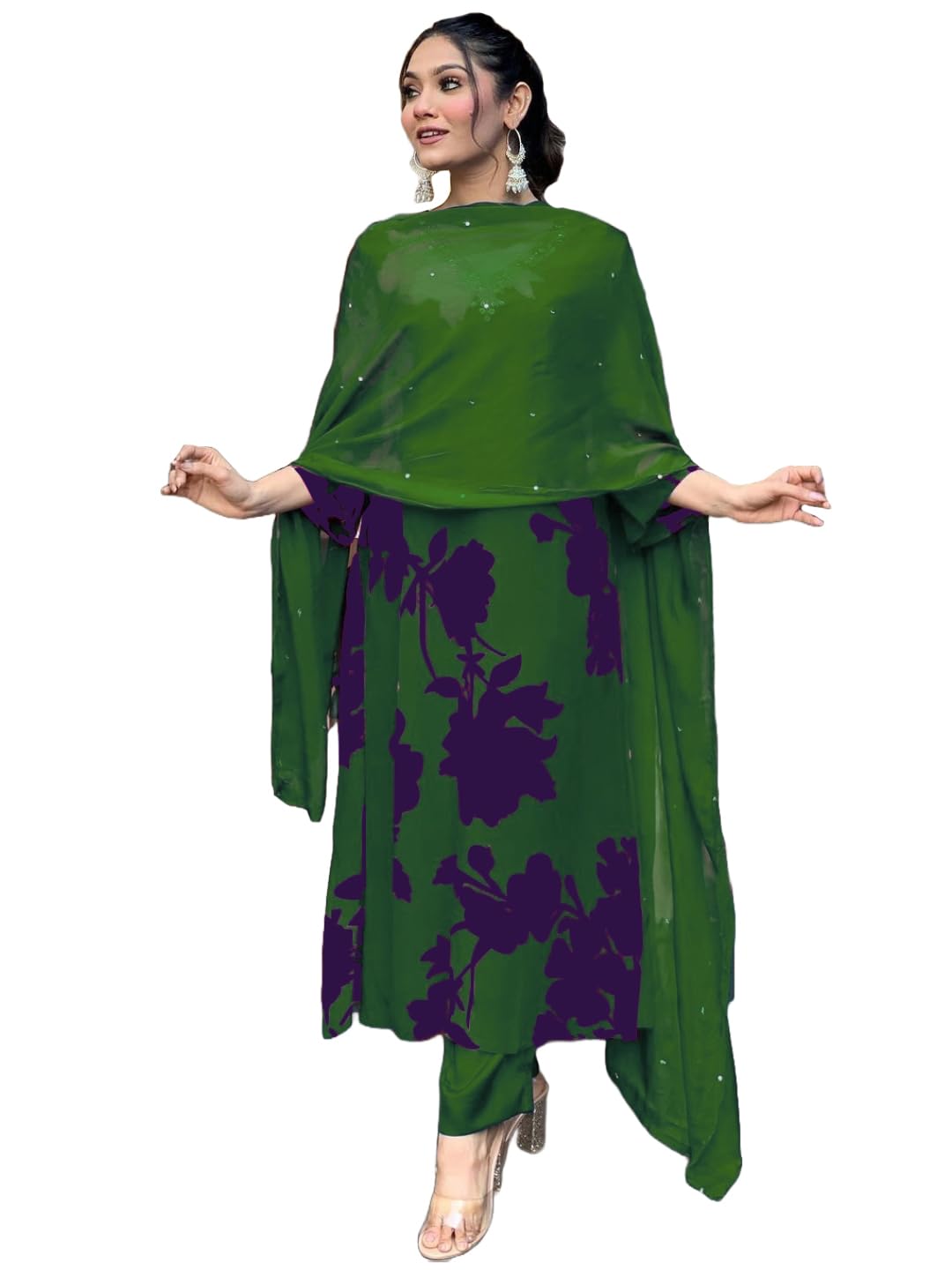 ANNI DESIGNER Women s Kurta with Trousers and Dupatta, green, S