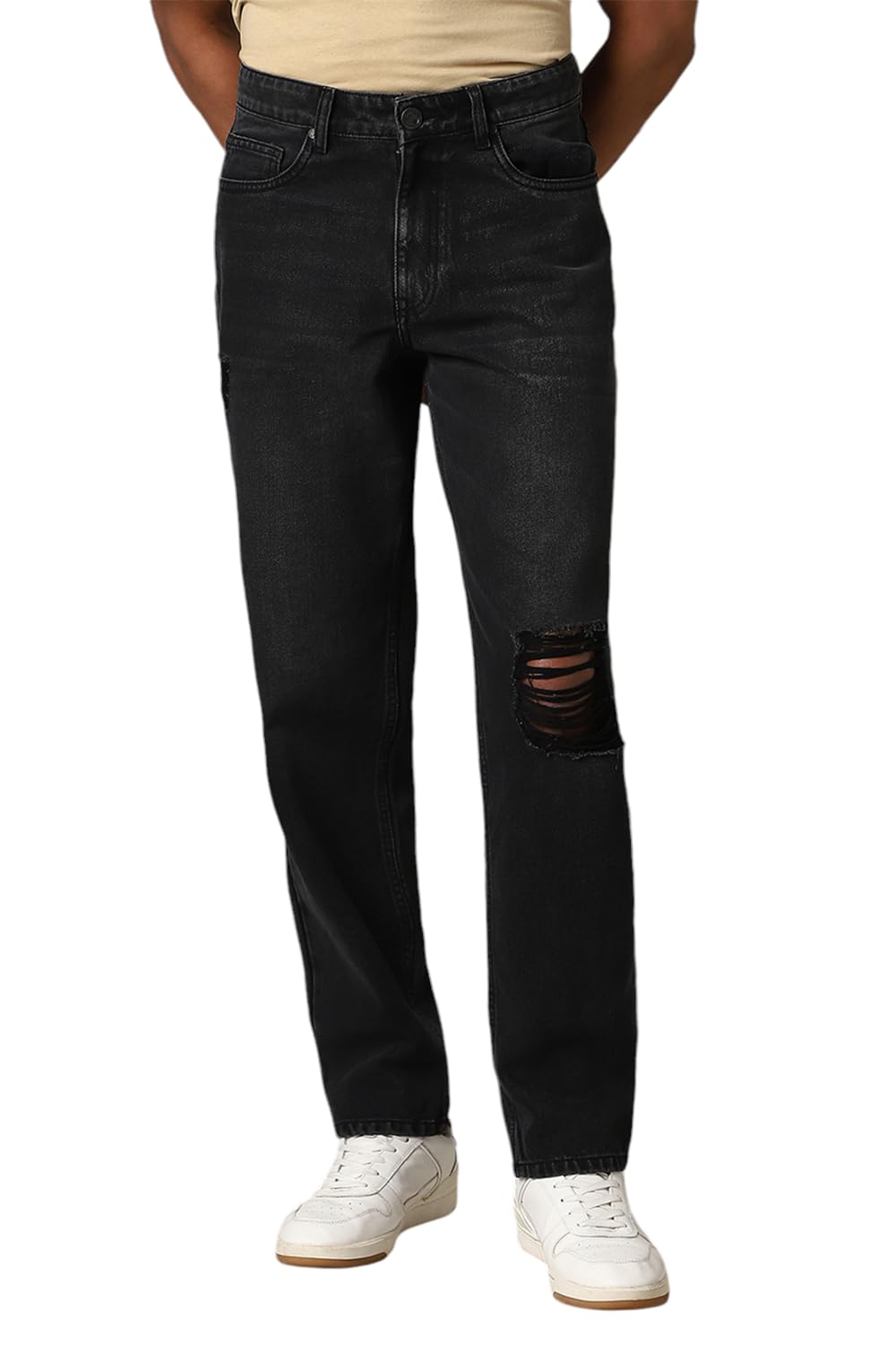 Hubberholme Men Washed Cotton Relaxed Fit Mid-Rise Jeans 81 Black