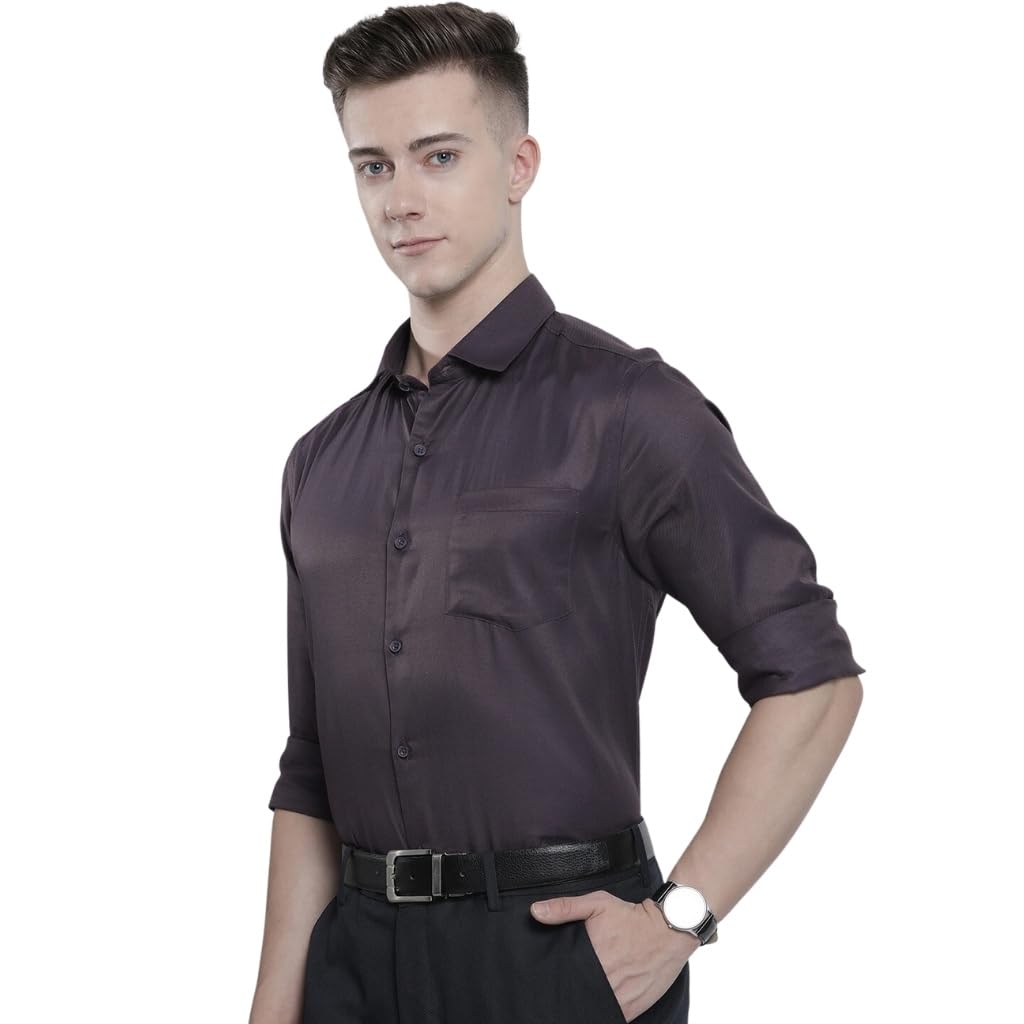 The Indian Garage Co Men Purple Slim Fit Solid Formal Shirt