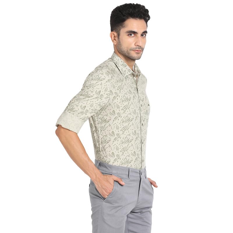 Turtle Men 100% Rayon Slim Fit Grey Printed Full Sleeve Casual Shirt