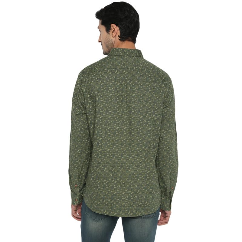 Turtle Men Cotton Olive Slim Fit Printed Shirts