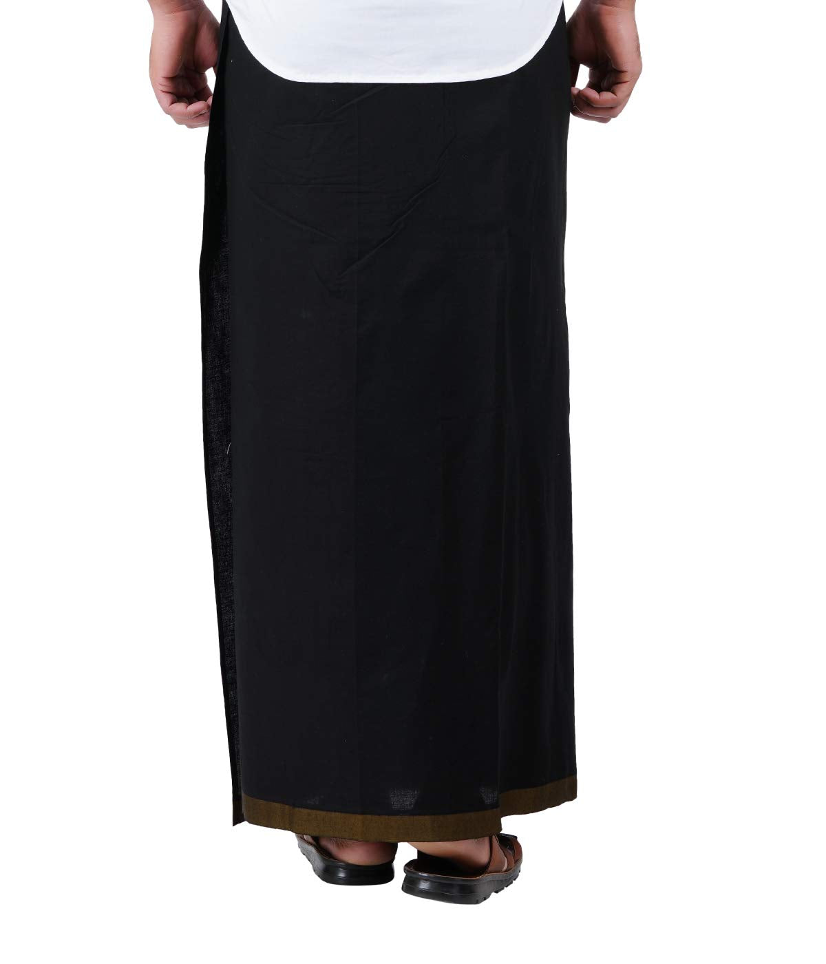 Prakasam Cotton Mens Black Colour Fancy Border Welcro Pocket Dhoti (Himfan-Black)