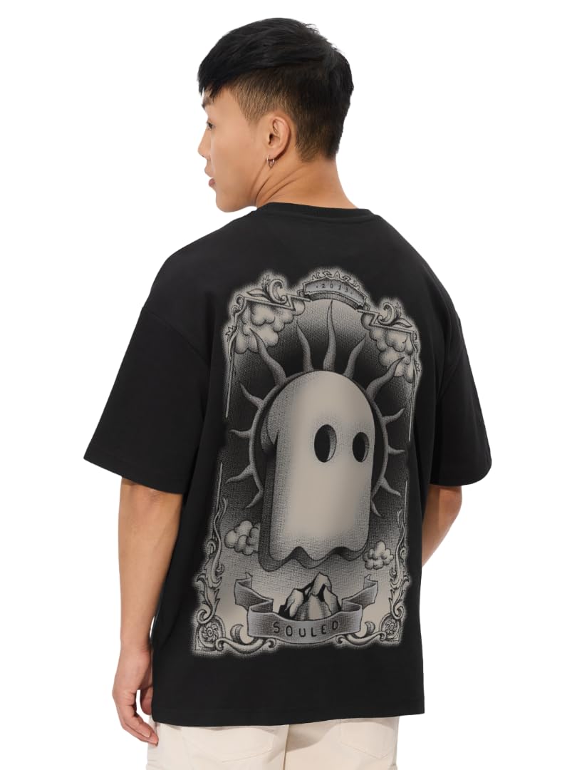 The Souled Store Originals : Bliss Mens and Boys Oversize Fit Half Sleeves Cotton T-Shirt Black
