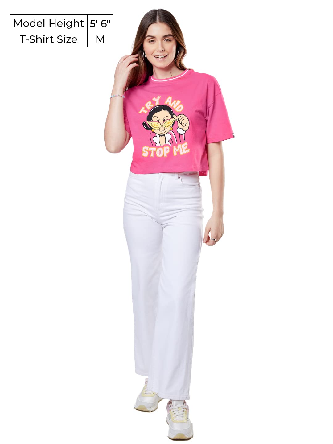 The Souled Store|Official Popeye: Try and Stop Me Women and Girls T-Shirts|Half Sleeve|Loose Fit Graphic Printed|Round Neck 100%