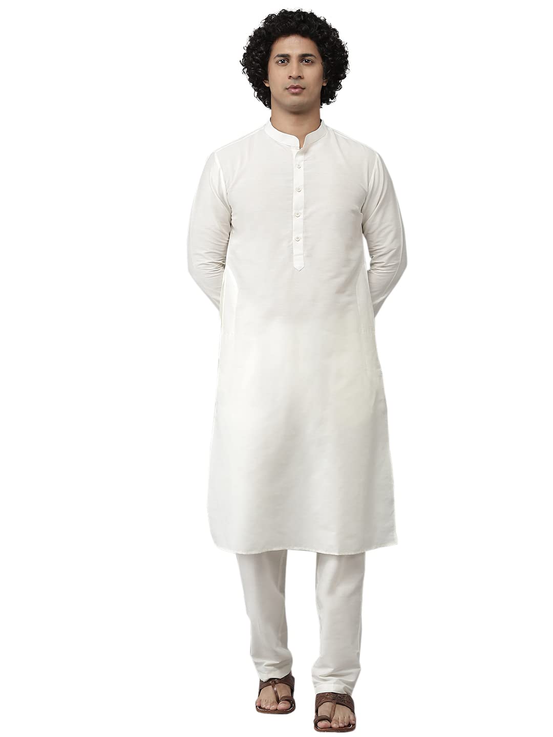See Designs Men White Cotton Slik Straight Kurta With Pyjama