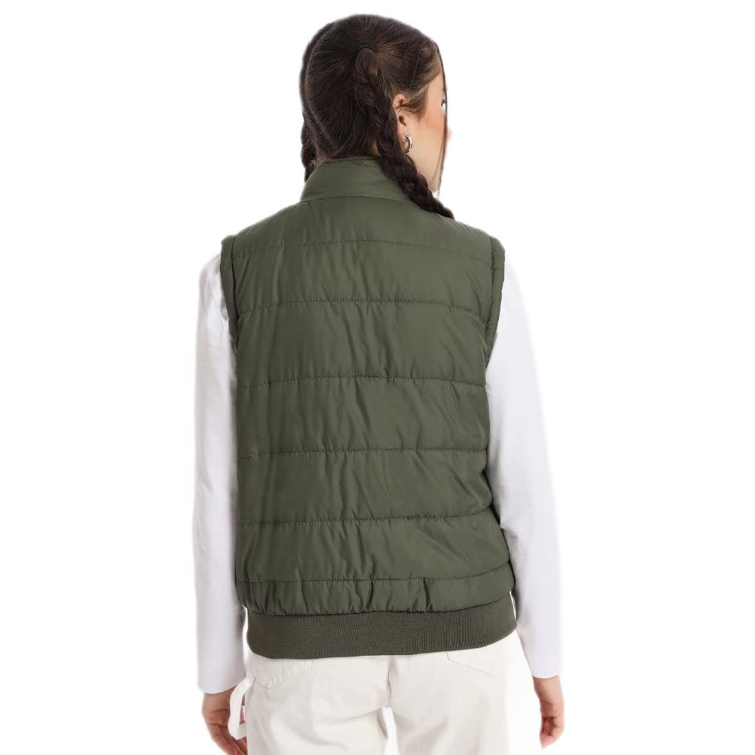 Bewakoof Womens Solid Regular Fit Sleeveless Stand Collar Nylon Jacket