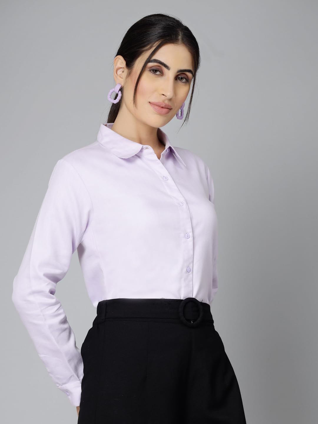 Style Quotient Women Self Design Lilac Polycotton Formal Shirt