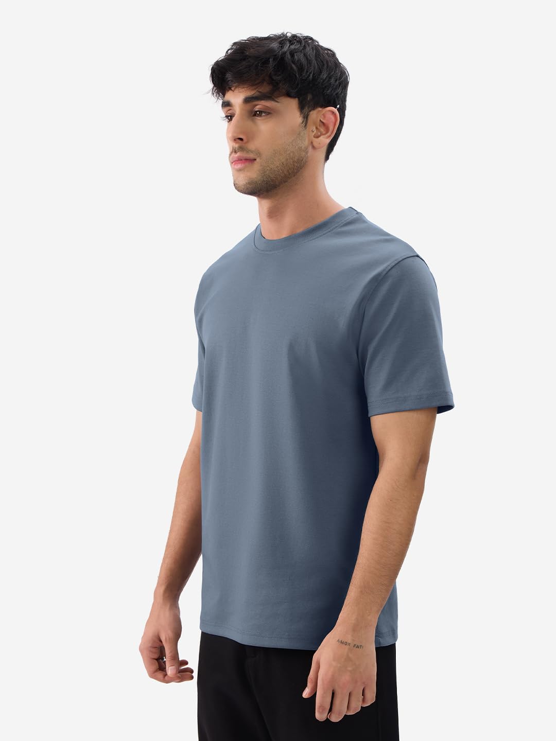 The Souled Store Solids: Vintage Blue Men and Boys Short Sleeves Round Neck Regular Fit Cotton T-Shirts