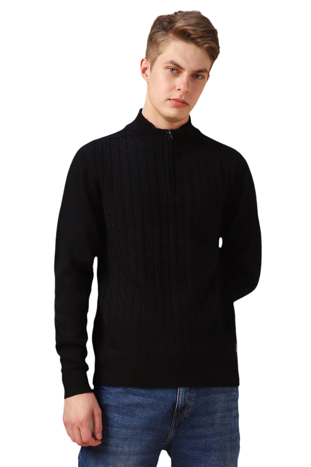 Dennis Lingo Men Black Solid Acrylic Slim Fit Full Sleeve Sweater