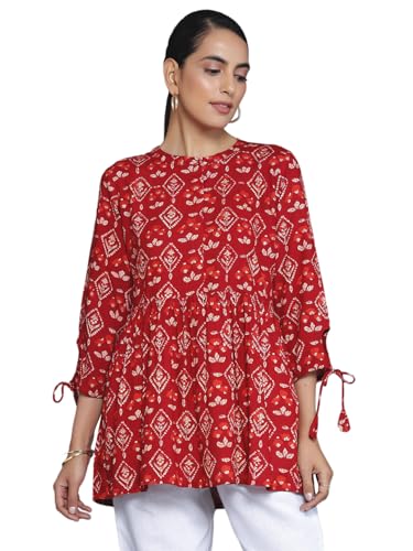 Libas WomenS Viscose Rayon Printed A-Line Kurtis (29625C Red