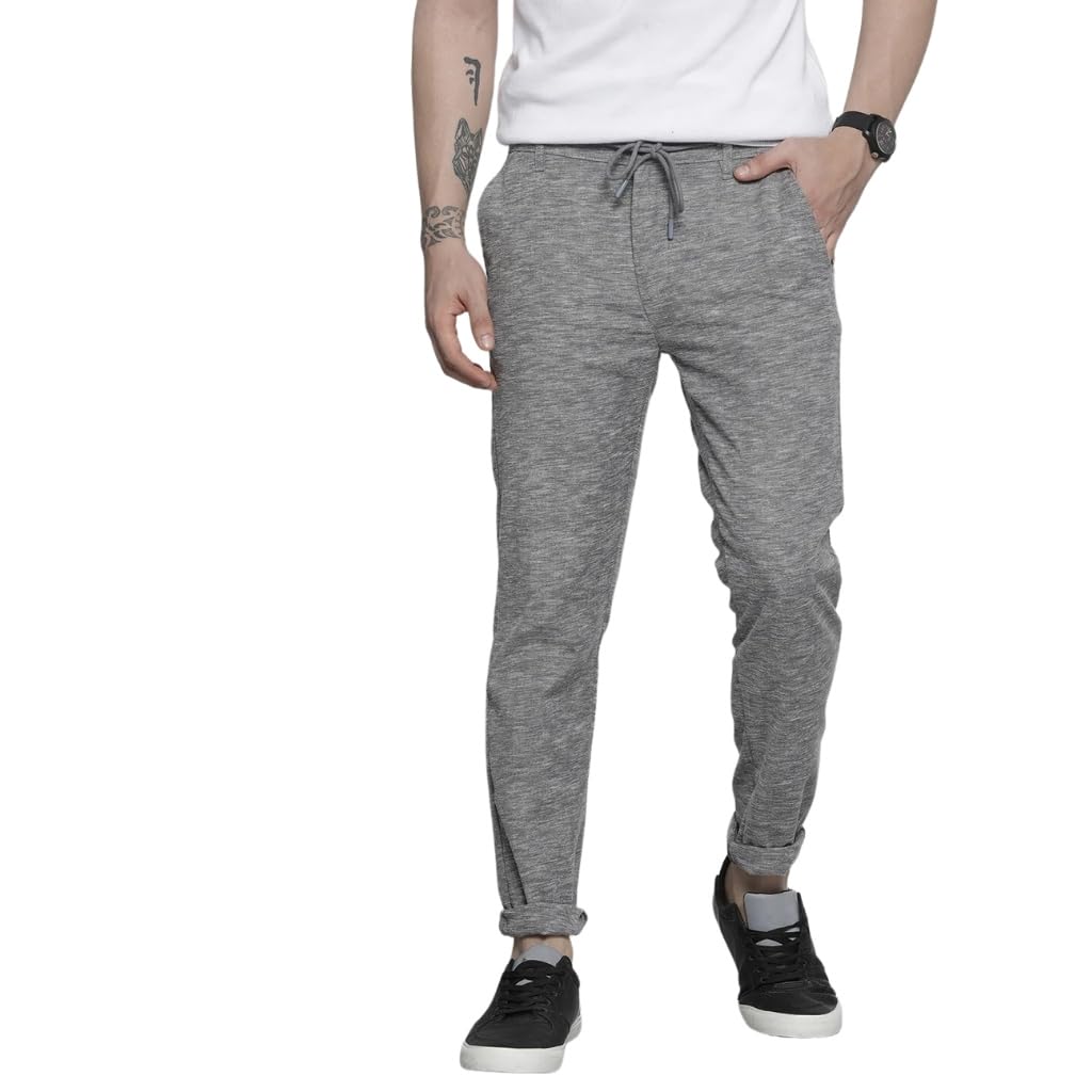 The Indian Garage Co Men Slim Fit Solid Mid-Rise Jogger Trousers Charcoal