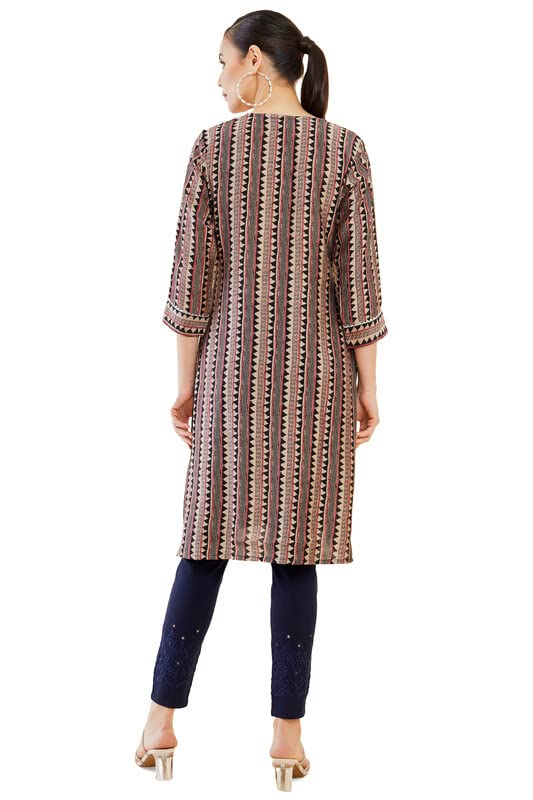 Soch Womens Black Geometric Printed Muslin Kurta with Gota Patti