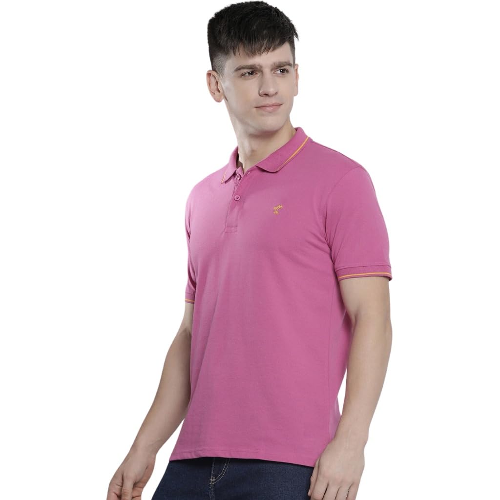 The Indian Garage Co Men Slim Fit Solid Polo Collar Tshirt Prism Pink
