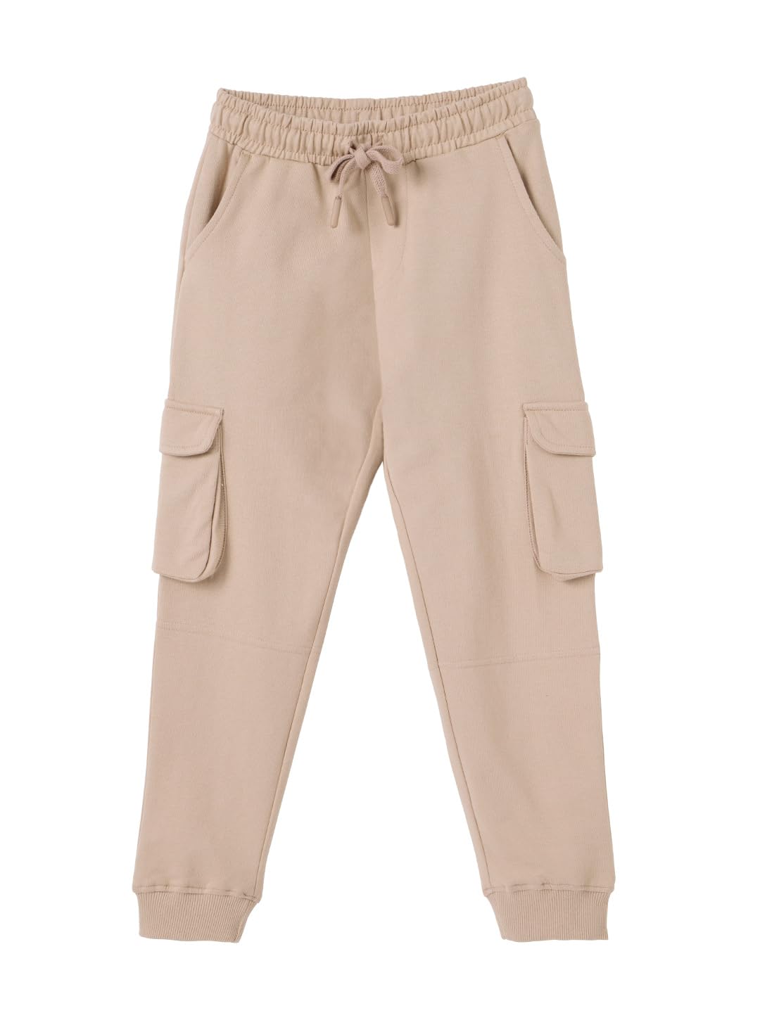 The Souled Store Solids: Creamy Beige Boys Drawstringed Cotton Cargo Joggers (2-8 Yrs)