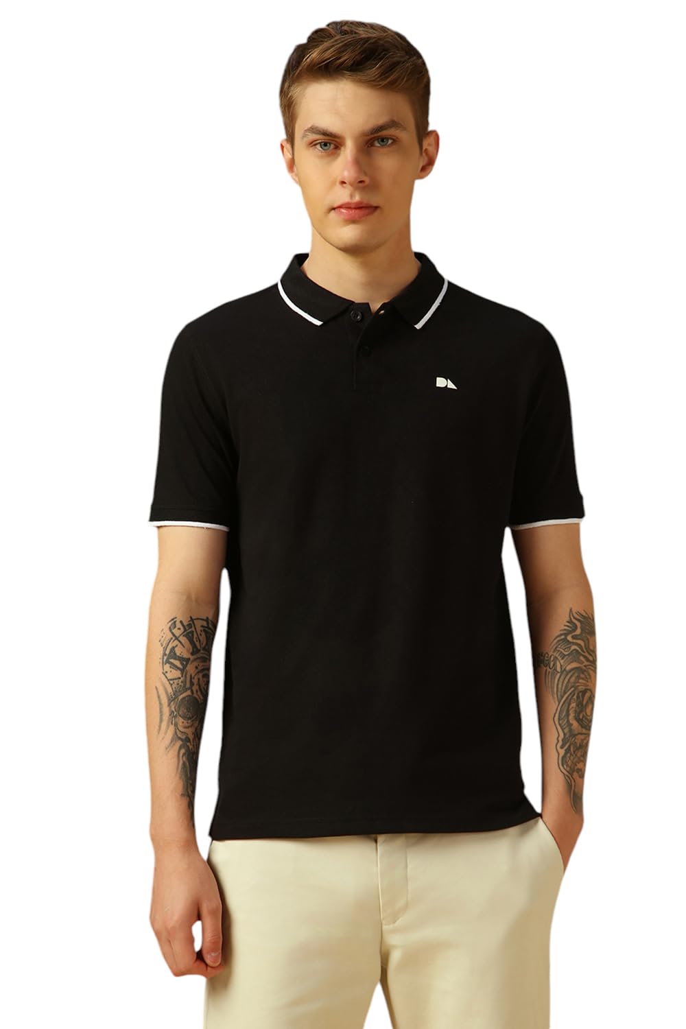 Dennis Lingo Mens Black Poly Cotton Loose Fit Solid Half Sleeve Polo T-Shirt