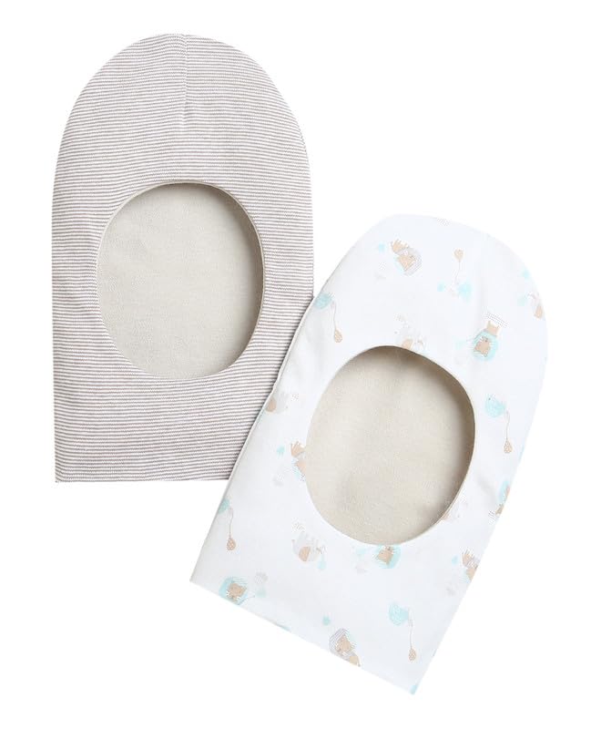 BUMZEE Beige & White Girls Cotton Reversible Monkey Cap Pack of 2 Age - 0-6 Months (Peb9530A-bge.wht)