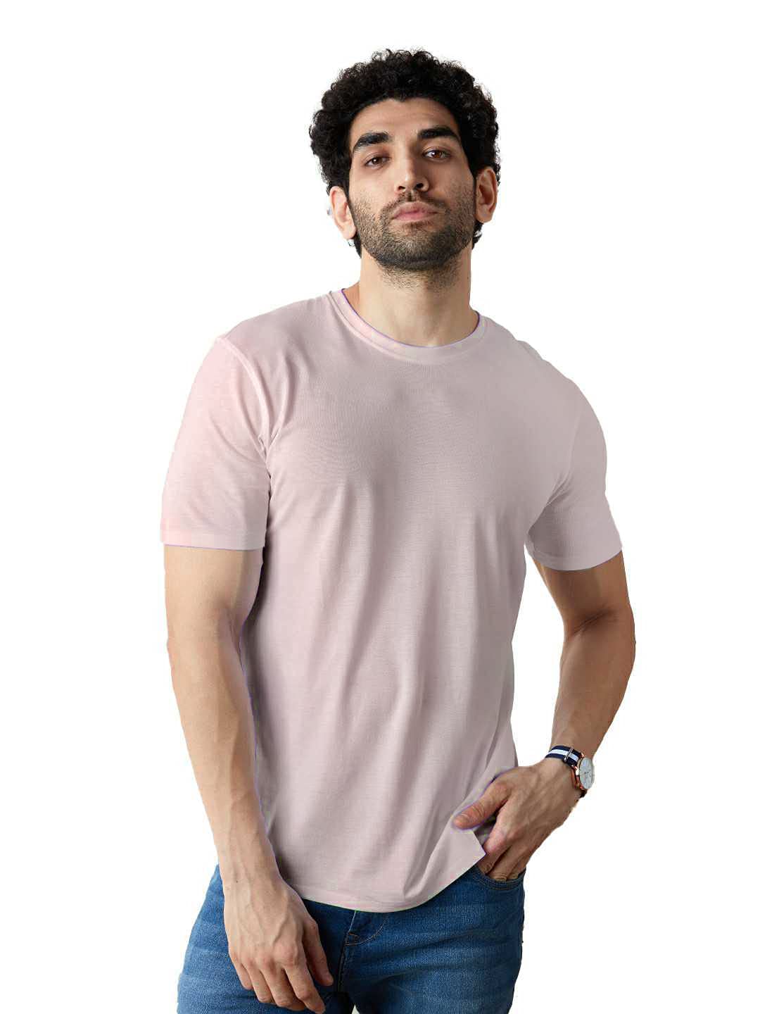 The Souled Store Nude Pink Mens and Boys Solid Supima Cotton Drop Cut T-Shirts Supima Drop Cut T-Shirts Fashionable Trendy Graph