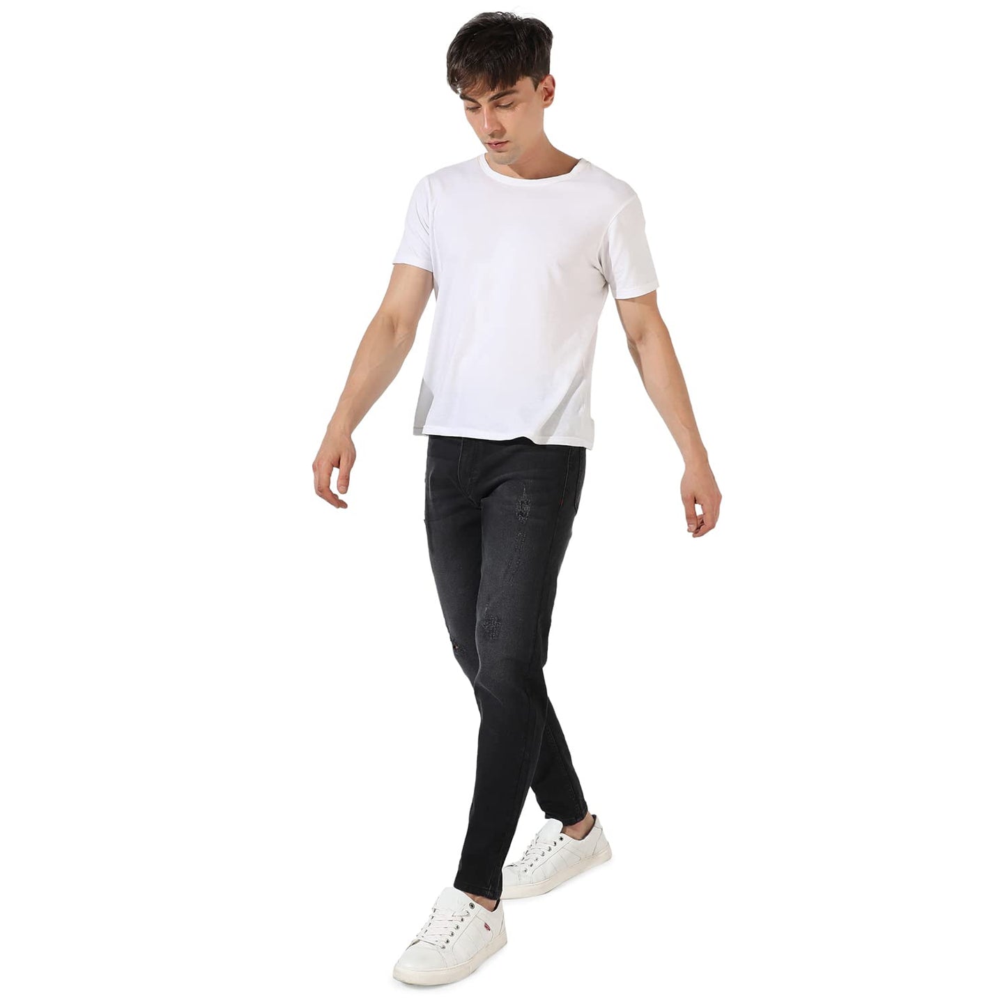 Campus Sutra Mens Classic Black-Washed Solid Patterned Regular Fit Denim Jeans, Premium Mid-Rise Cotton Stretchable Crafted wit