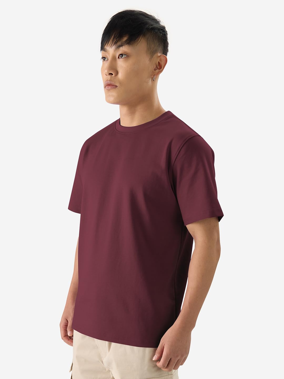 The Souled Store Solids: Deep Red Men and Boys Short Sleeve Round Neck Regular Fit Cotton T-Shirts