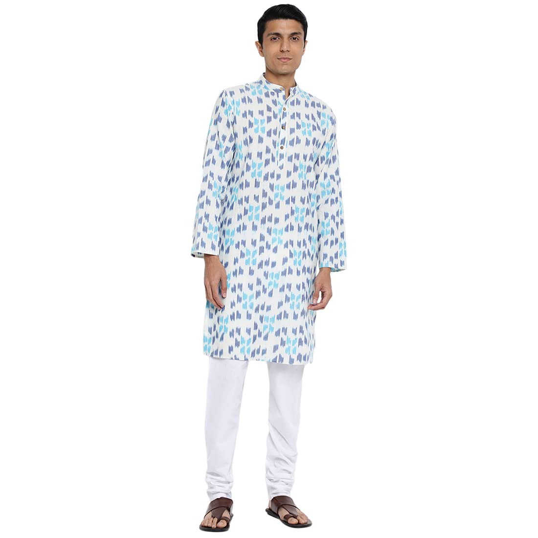 Fabindia Men Cotton Long Kurta Slim Fit Blue_S