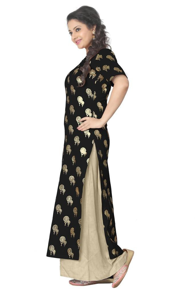 ZIYAA Women's Straight Faux Crepe Kurta (No Palazzo included)
