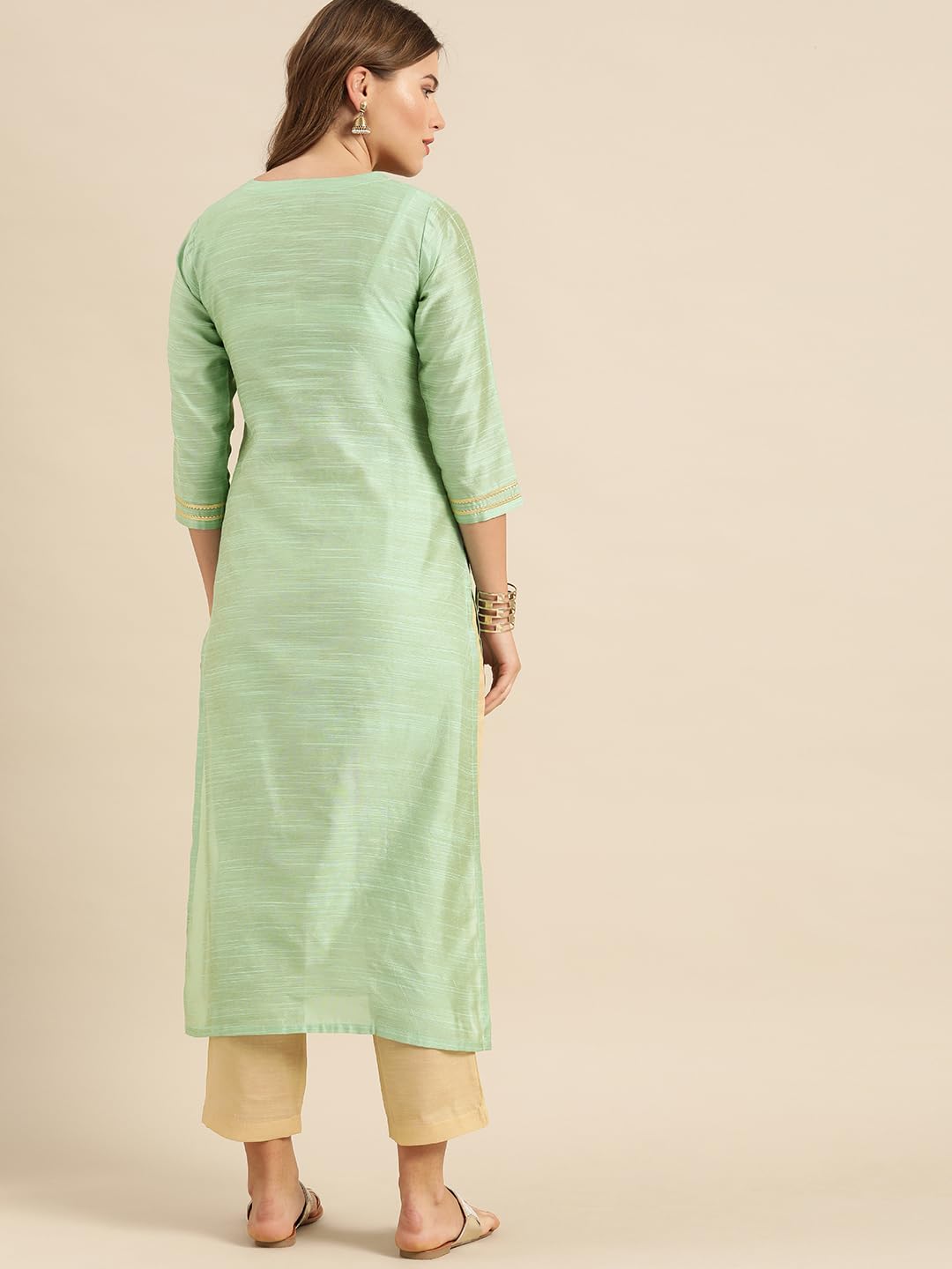 Varanga WomenS Sea Green Floral Embroidered Kurta Ethnic, Stylish & Comfortable - Perfect For Casual & Formal Occasions (Mediu