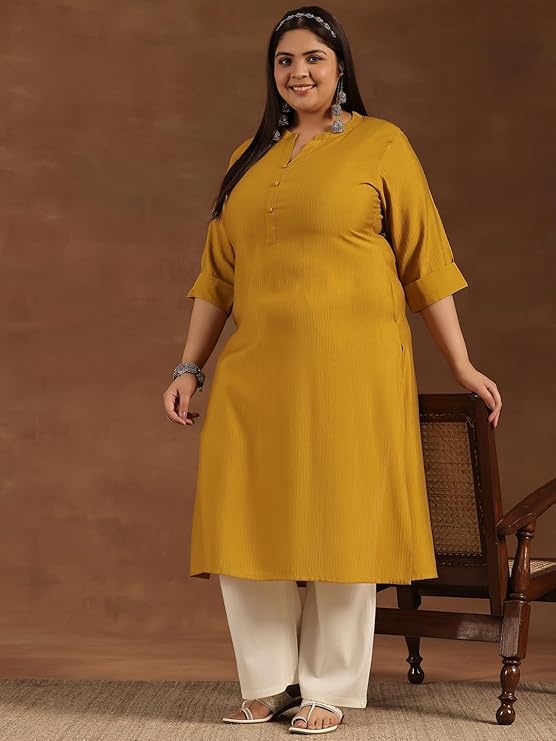 Extra Love By Libas Women's Silk Woven Pattern Straight Kurta