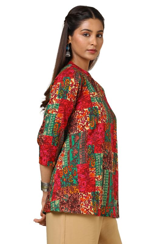 Soch Womens Maroon Cotton Blend Ethnic Motifs Print Tunic
