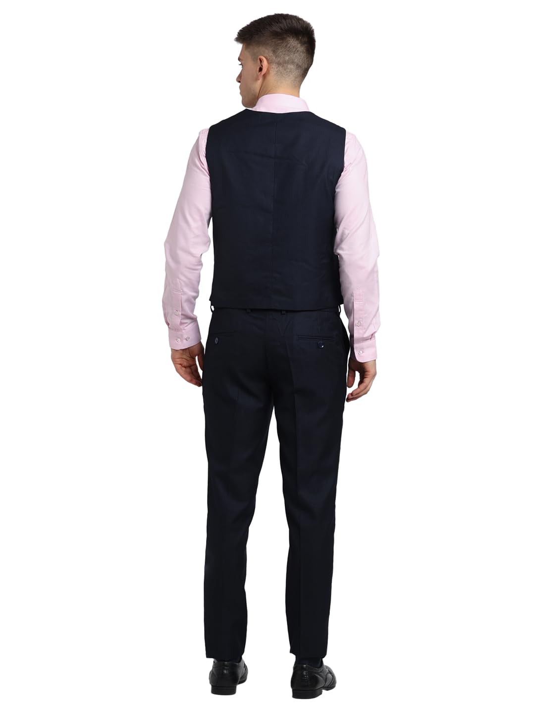 Turtle Men Poly Viscose Tailored Fit Dark Blue Three Piece Party Suits
