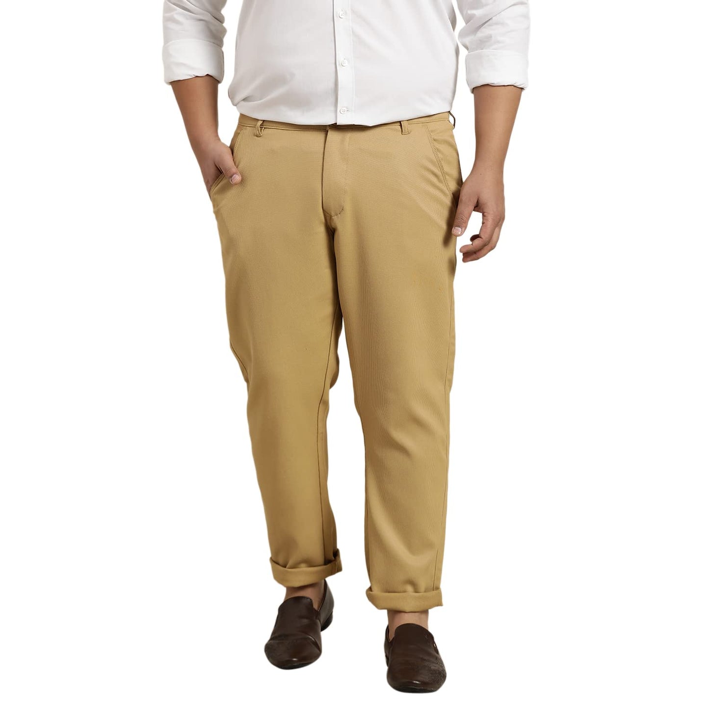 SOJANYA Plus (Since 1958) Men's Cotton Blend Khaki Woven Design Trousers, Size: 44