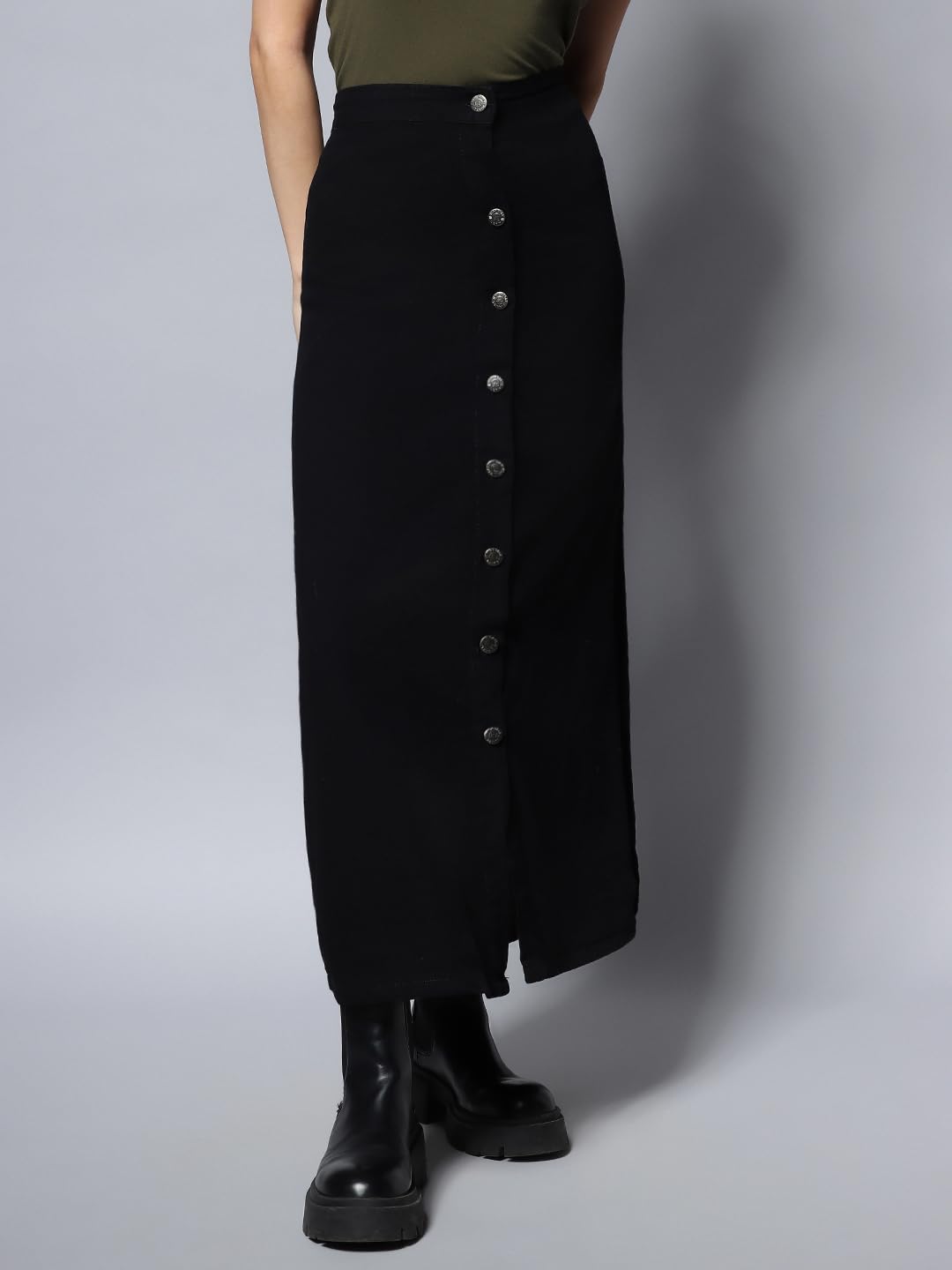 High Star Cotton Blend A-Line Skirt Black