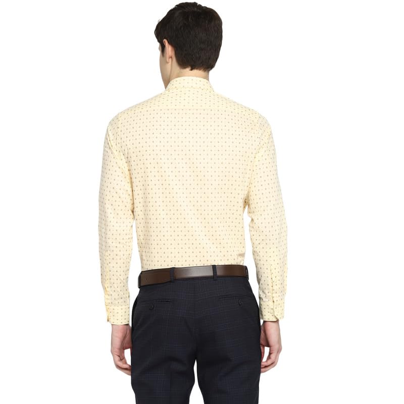 Turtle Men Cotton Linen Light Yellow Slim Fit Printed Shirts