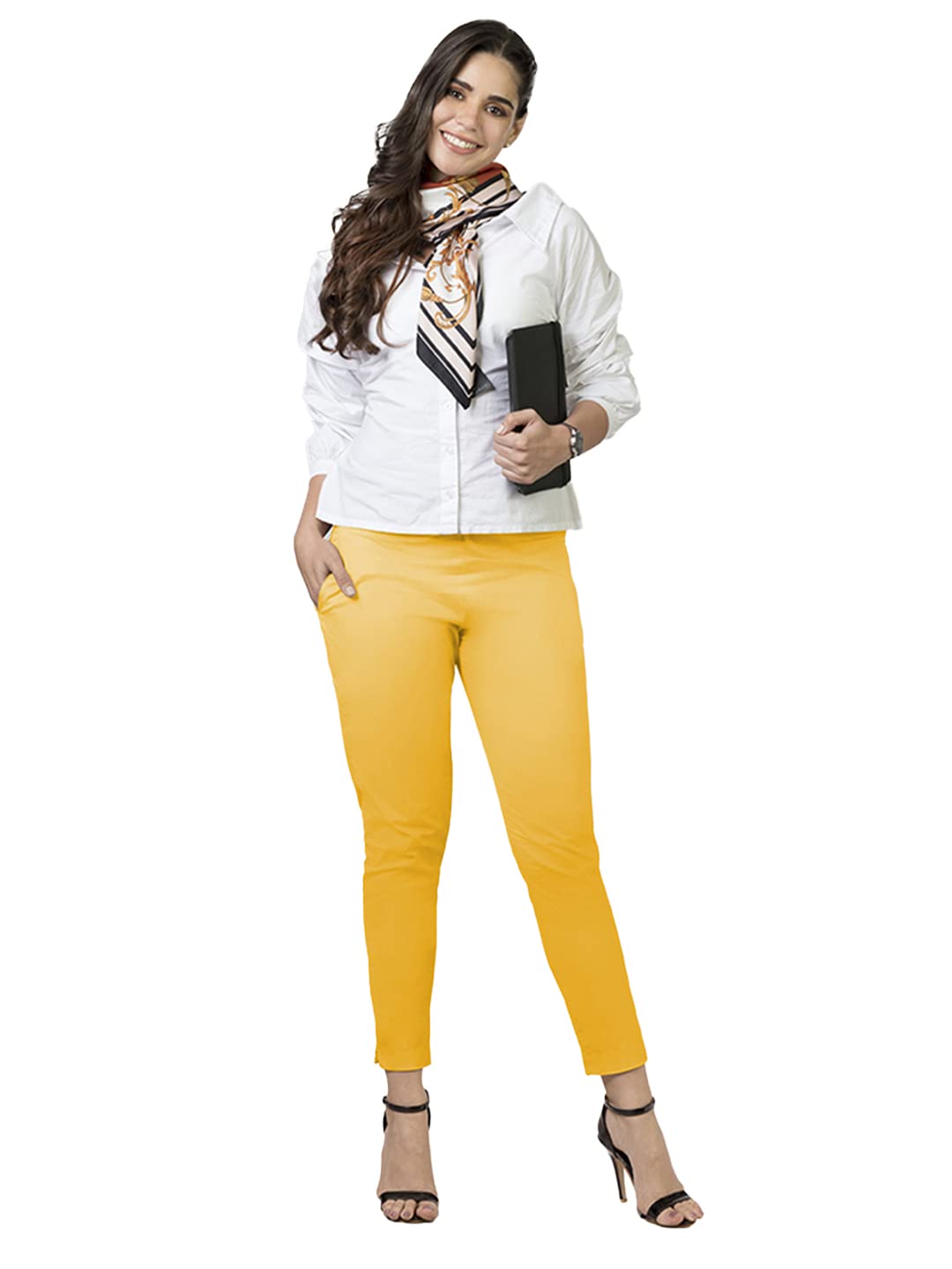 Lyra Cotton Strech Pencil Pant For Women | Mid-Waist | Fashionwear Mustard