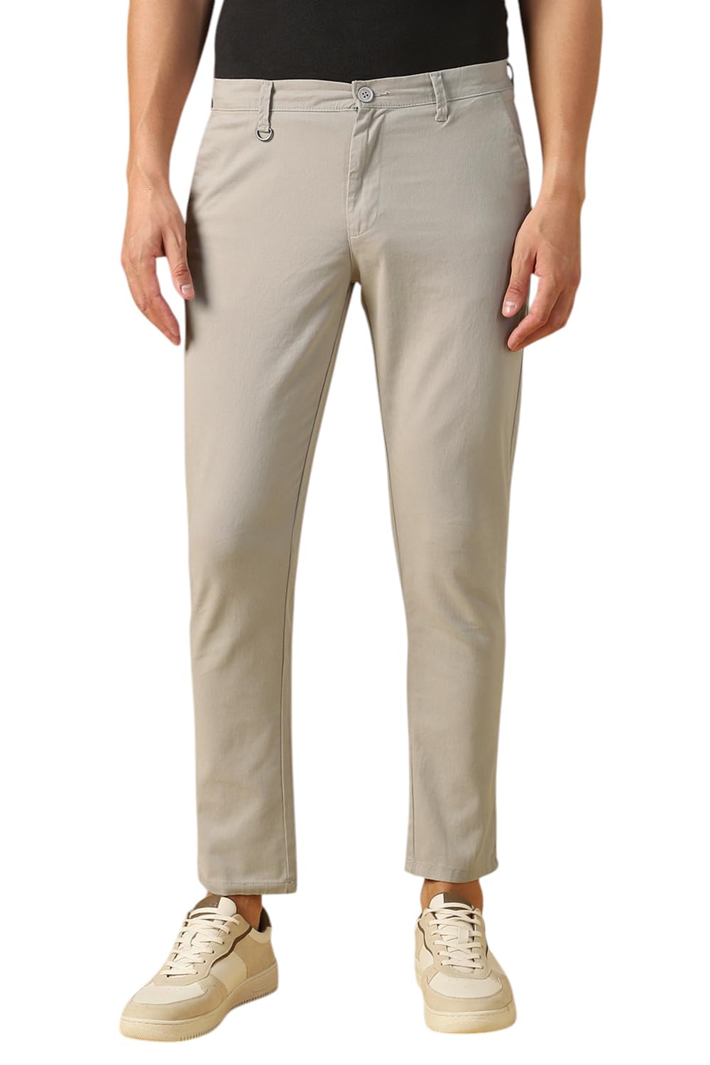 Dennis Lingo Mens Light Grey Solid Cotton Straight Fit Chinos